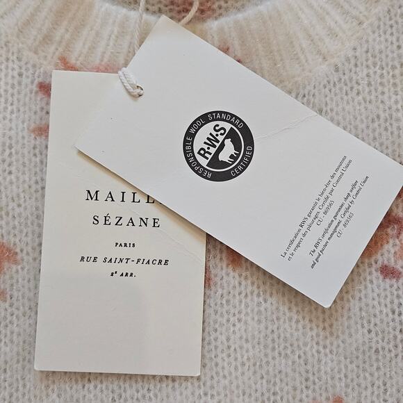 Sezane Eloisa Mohair Wool Floral Sweater Size L Romantic Cozy Knit French Chic - Picture 10 of 13